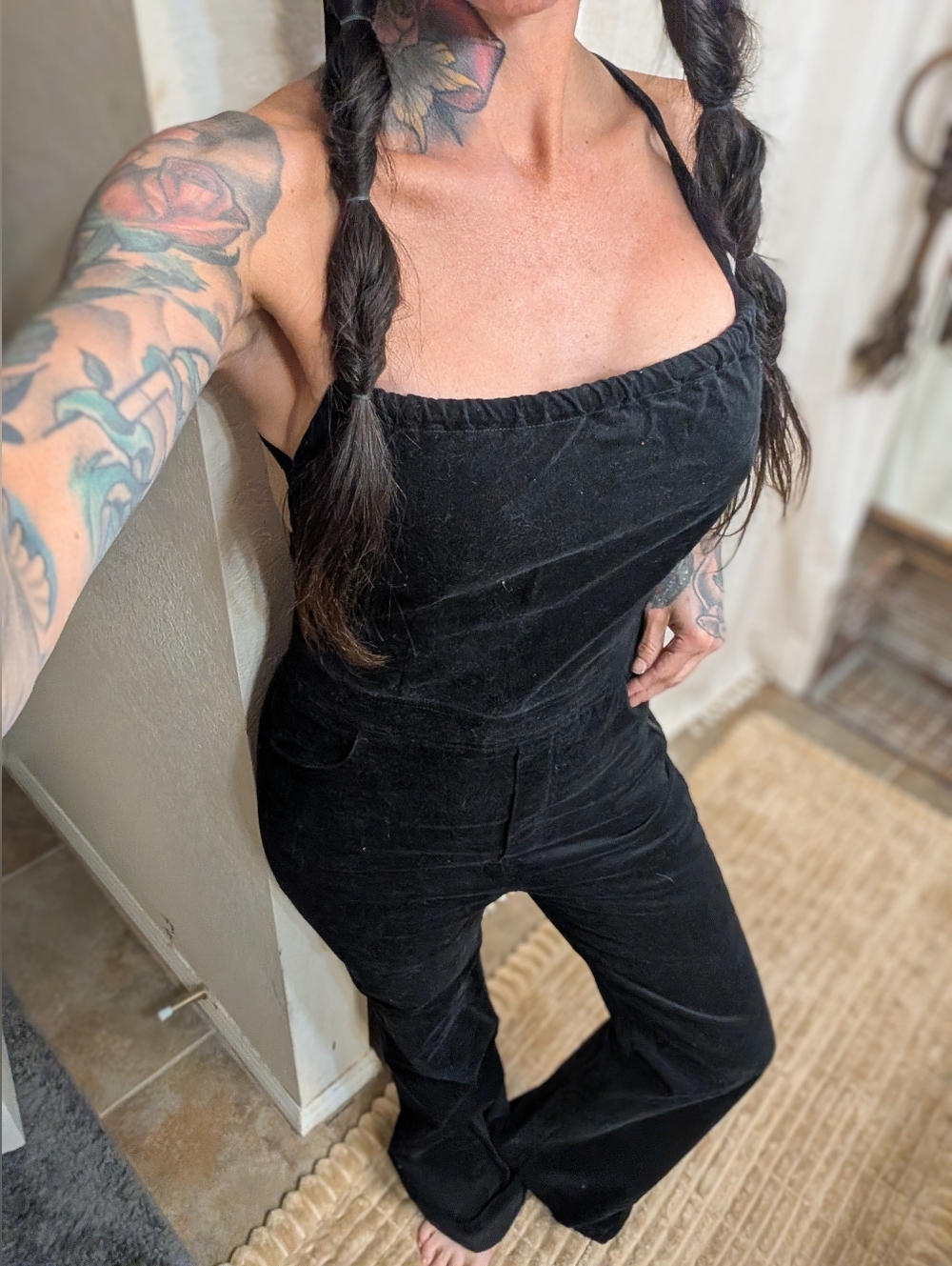 Women's Black Velvet Halter Jumpsuit